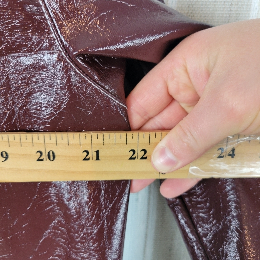 MNG Mango Faux Leather Shacket Button Down Shirt Maroon Size 6 - Picture 7 of 12